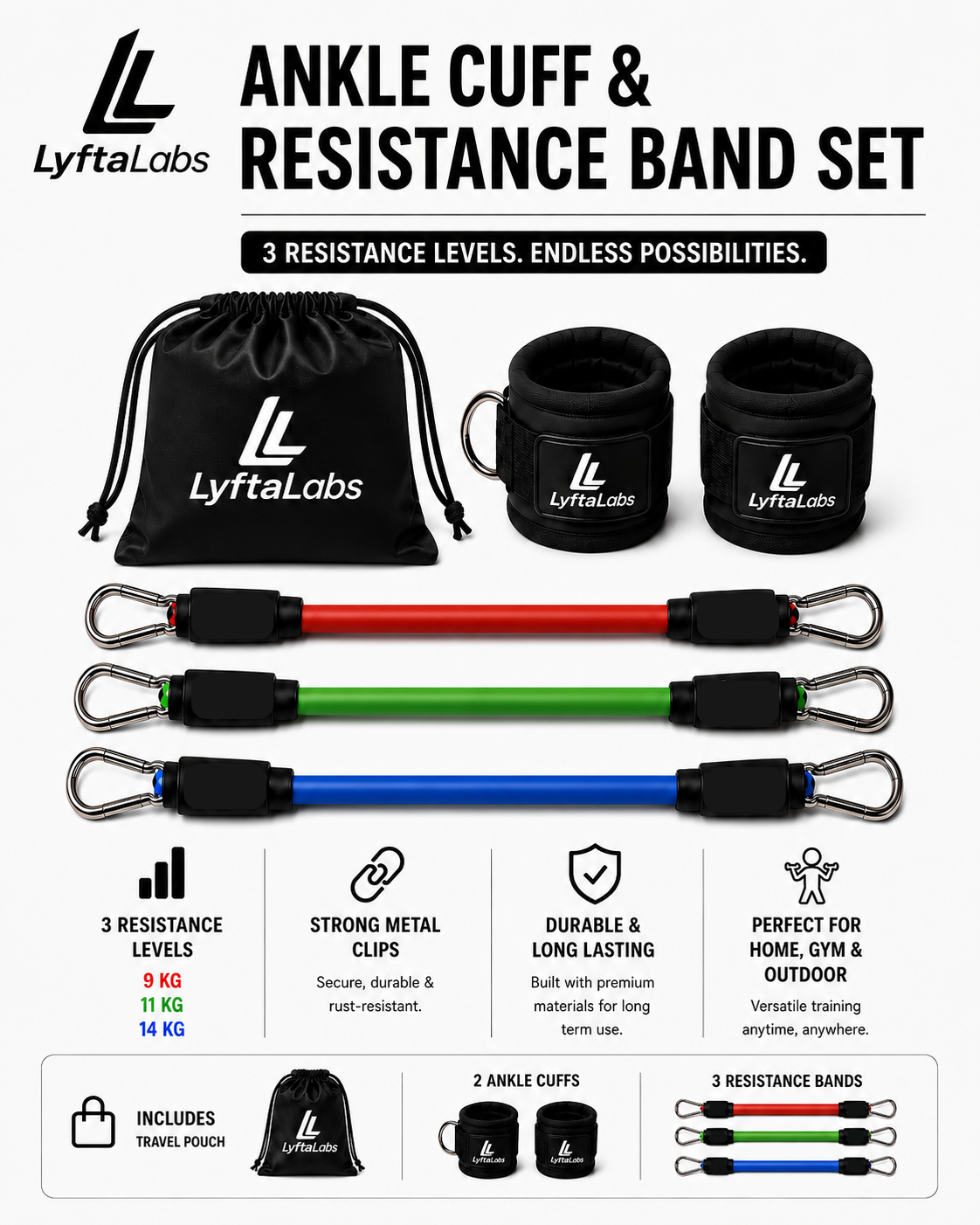 LyftaLabs™- Build Curves Ankle Cuff Resistance Band (6pcs)